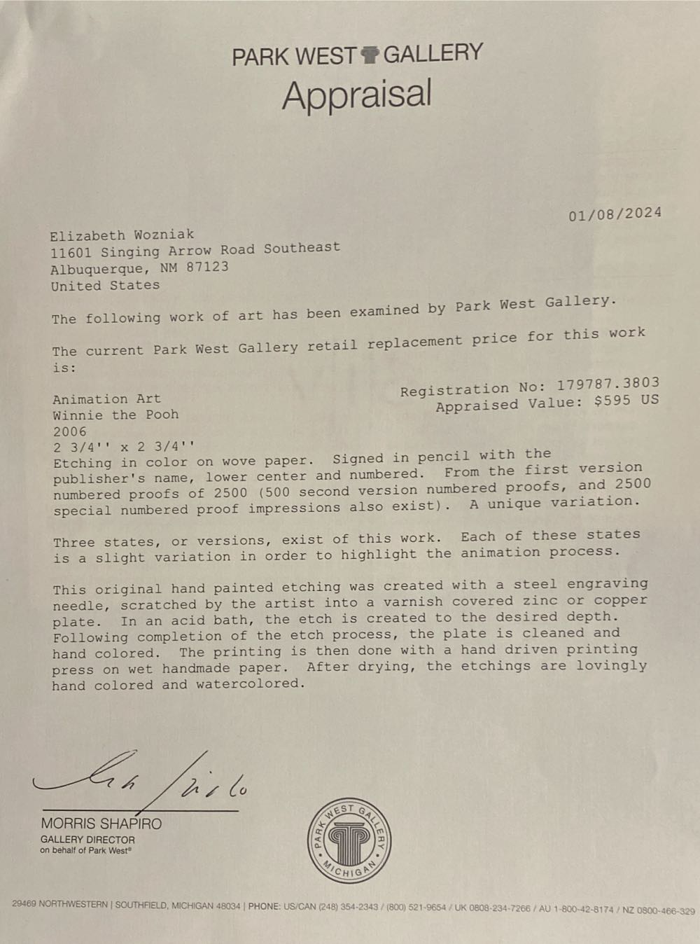 Winnie the Pooh Etching - Walt Disney Studios Animation Art art collectible - Main Image 4