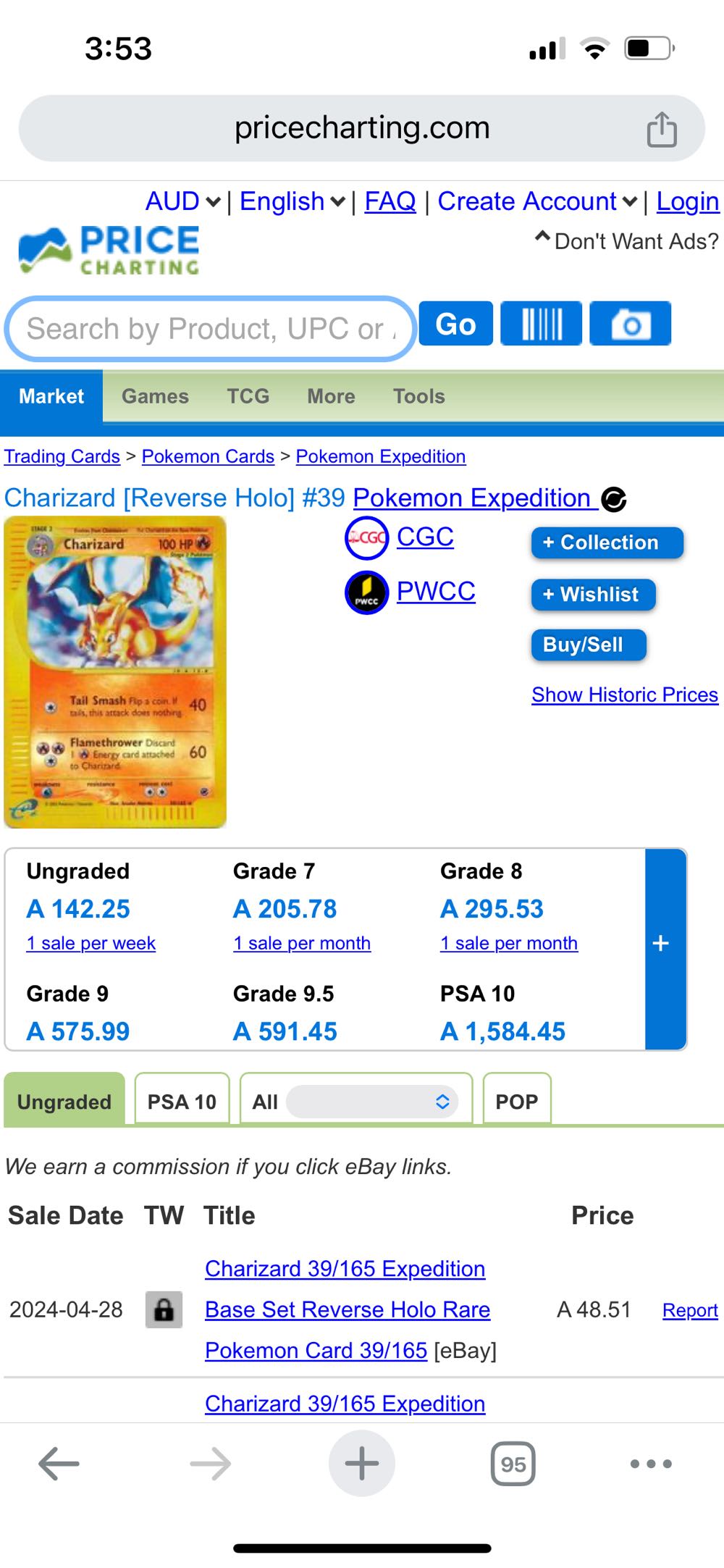 Charizard 39/165 - Expedition Base Set. September 15th, 2002. - Hiromichi Sugiyama art collectible - Main Image 3