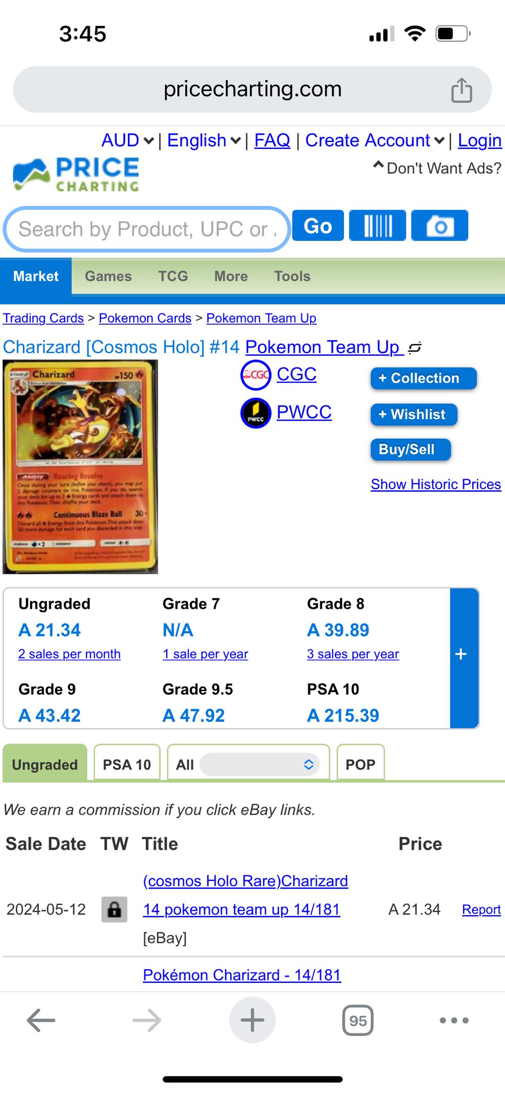 Charizard 14/181 from Sun & Moon Team Up. 1st February, 2019.  art collectible - Main Image 3