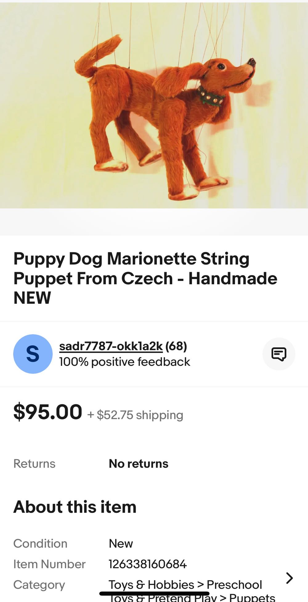 Czech Dog Marionette - Czech Marrionette art collectible - Main Image 4