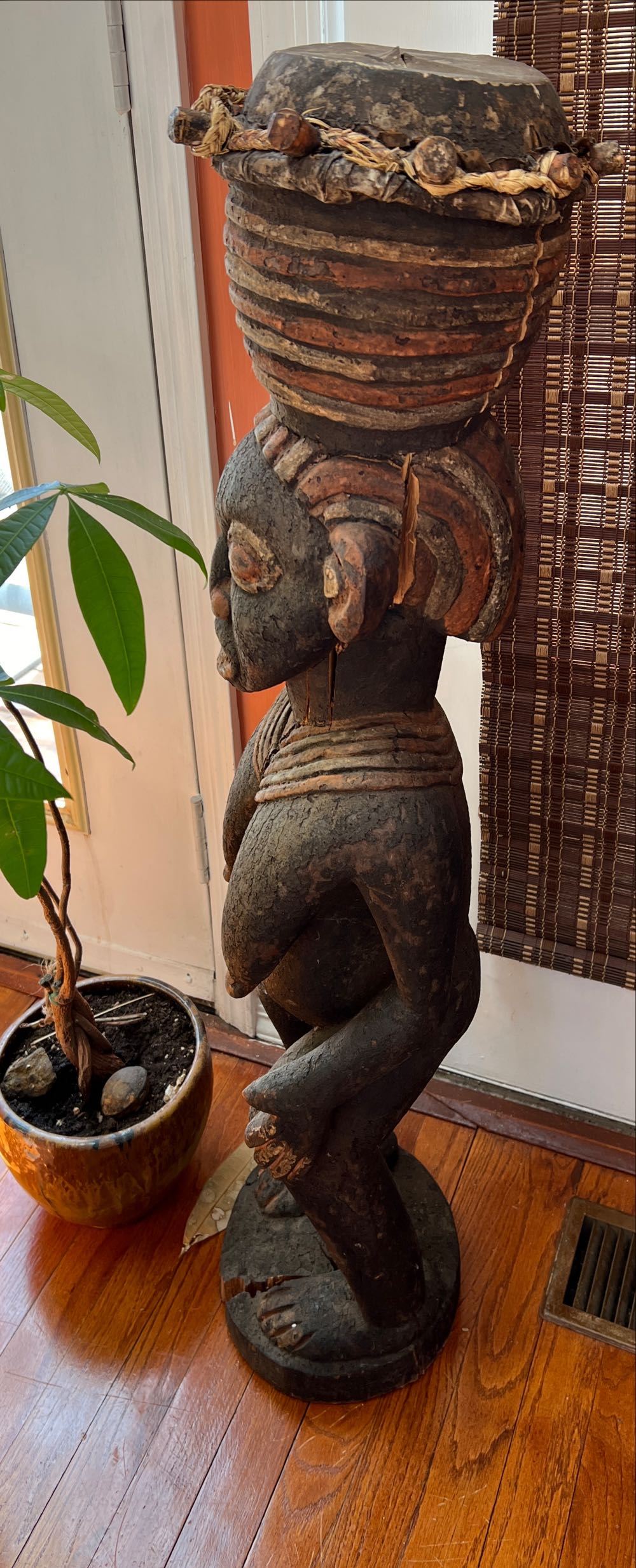 Female Wood Basket On Head GL012  art collectible - Main Image 2