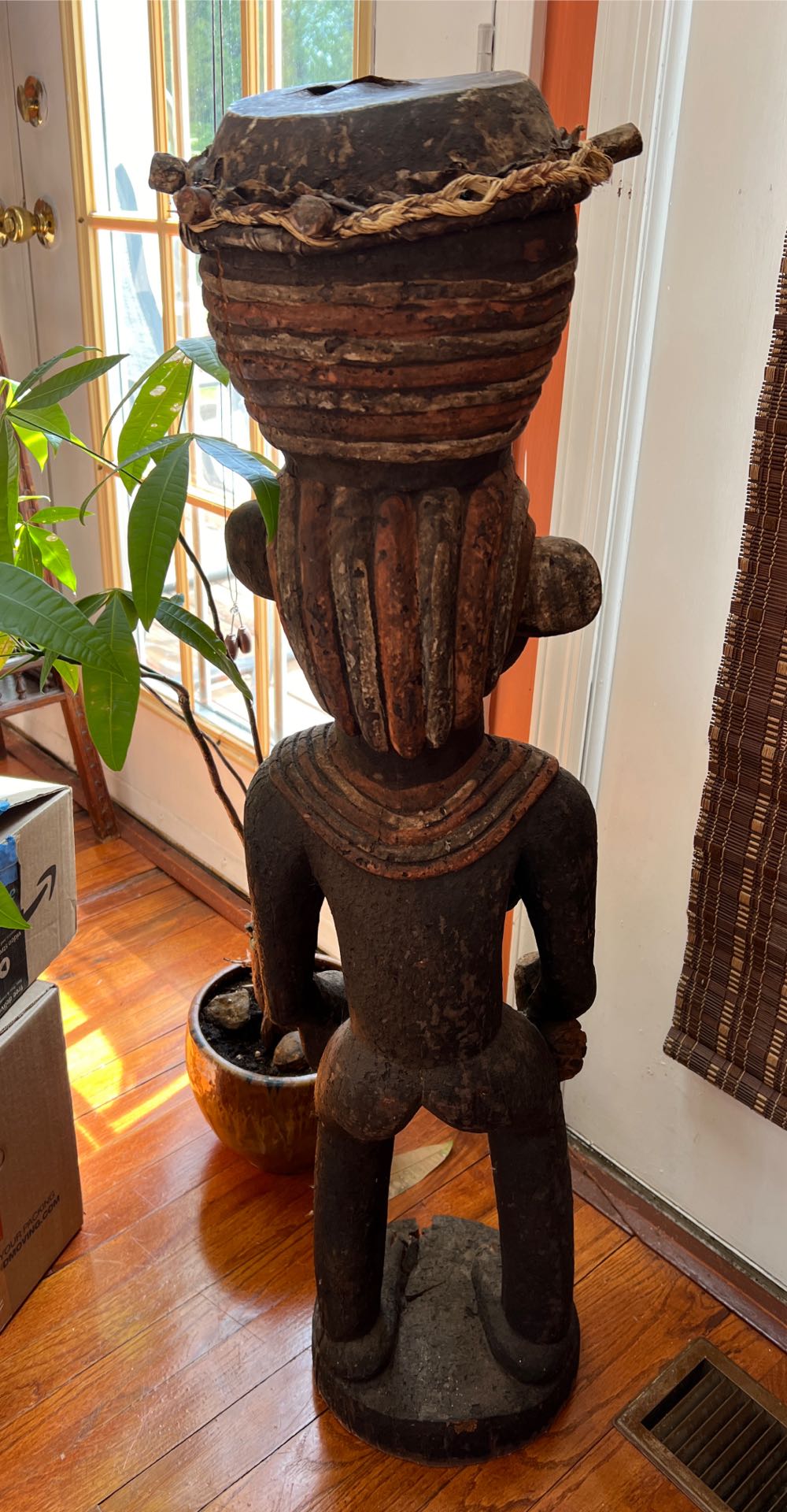 Female Wood Basket On Head GL012  art collectible - Main Image 3