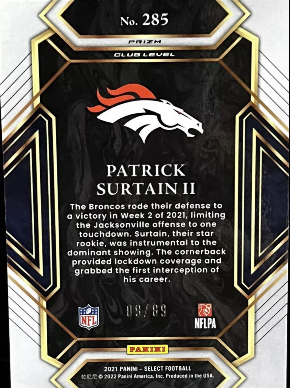 Patrick Surtain 2021 Select Snake 9/89  art collectible - Main Image 2