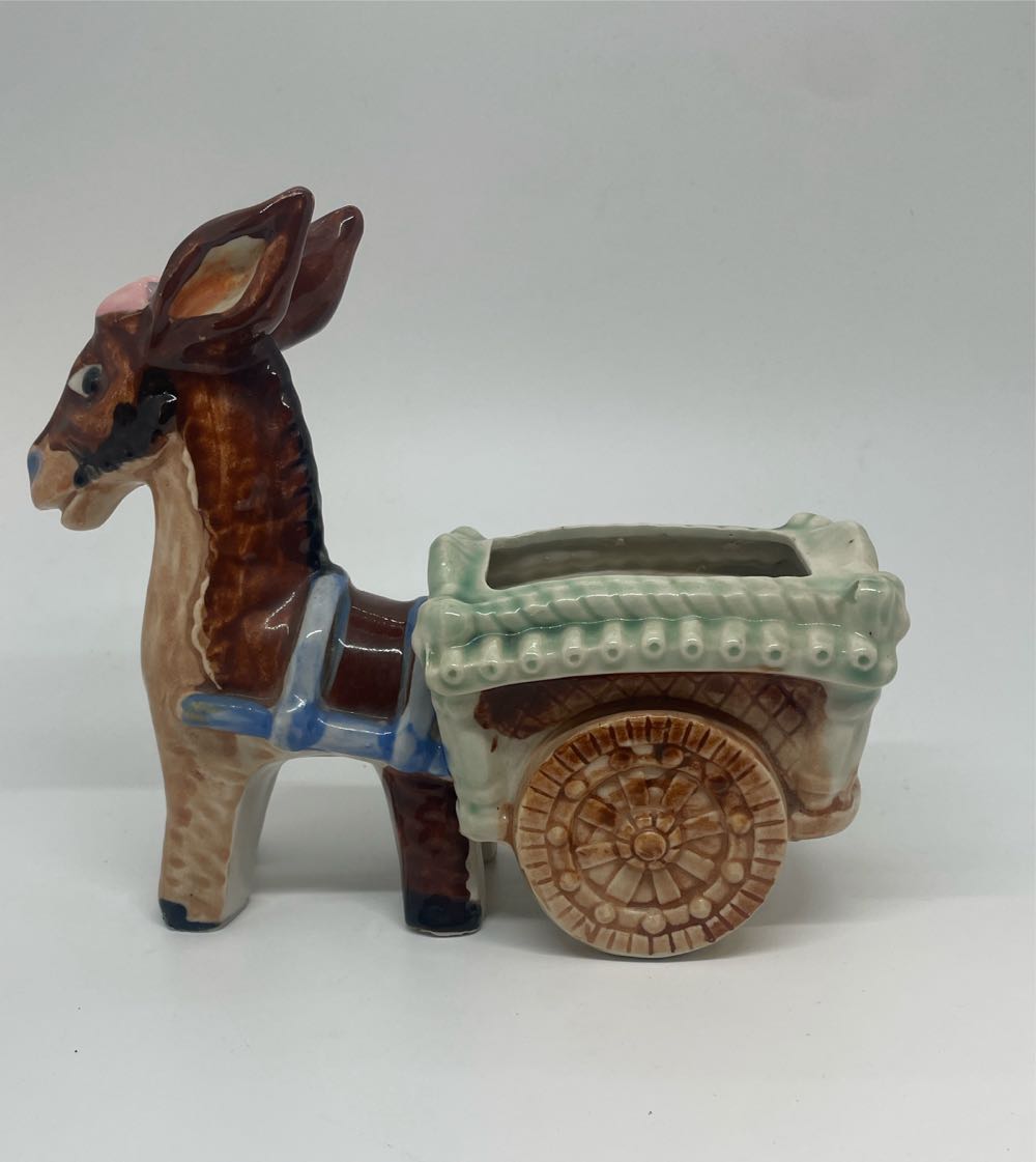 Ceramic Donkey With Cart Planter  art collectible - Main Image 2