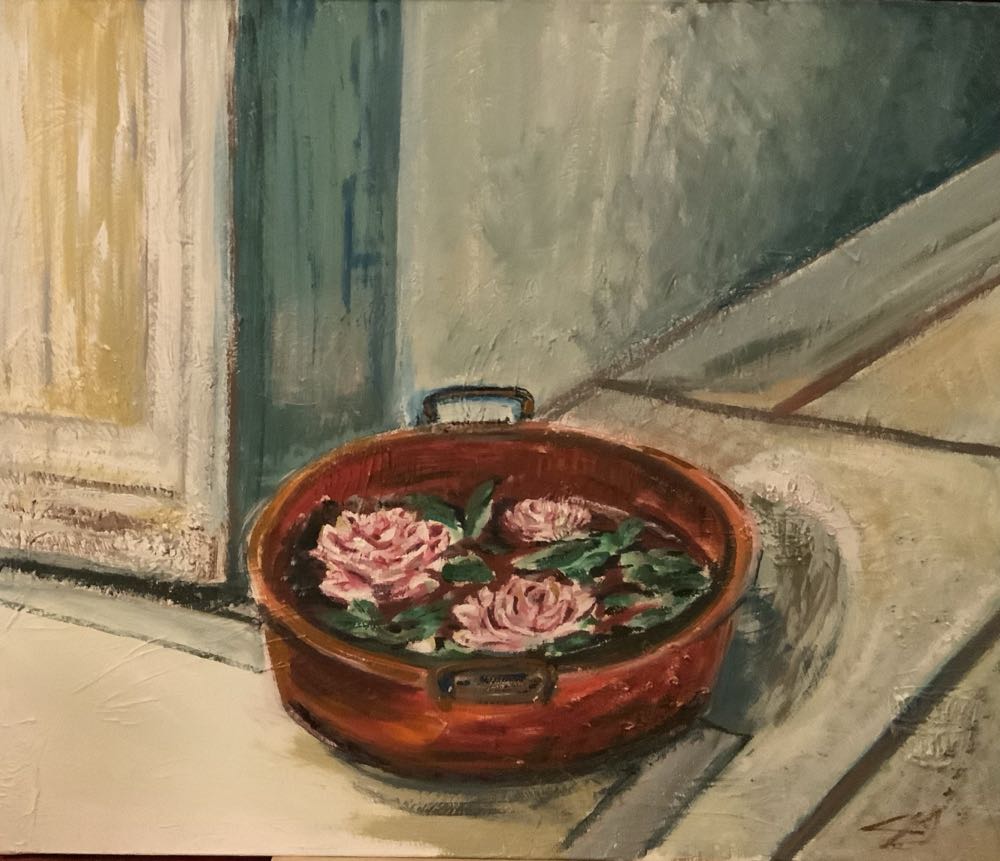 1) Wistful Thinking During Lock Down 2020 , 80x60, 2) The Rose Bowl, Place Godeau 2016,65x55cm; Ode TL During Lockdown, 2020, 50x60cm;4) Harvesting Grapefruit From The Garden During Lockdown,27x41cm, 2021 - Cheryl Mae Lobe Therias art collectible - Main Image 2