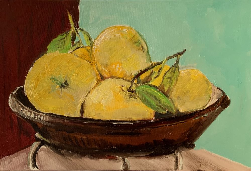 1) Wistful Thinking During Lock Down 2020 , 80x60, 2) The Rose Bowl, Place Godeau 2016,65x55cm; Ode TL During Lockdown, 2020, 50x60cm;4) Harvesting Grapefruit From The Garden During Lockdown,27x41cm, 2021 - Cheryl Mae Lobe Therias art collectible - Main Image 4