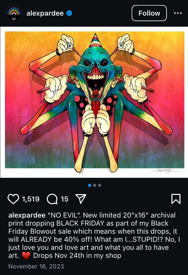 ”NO EVIL”  LTD ED Print HAND SIGNED & Numbered 56 / 100 by ALEX PARDEE  16 X 20  art collectible - Main Image 3