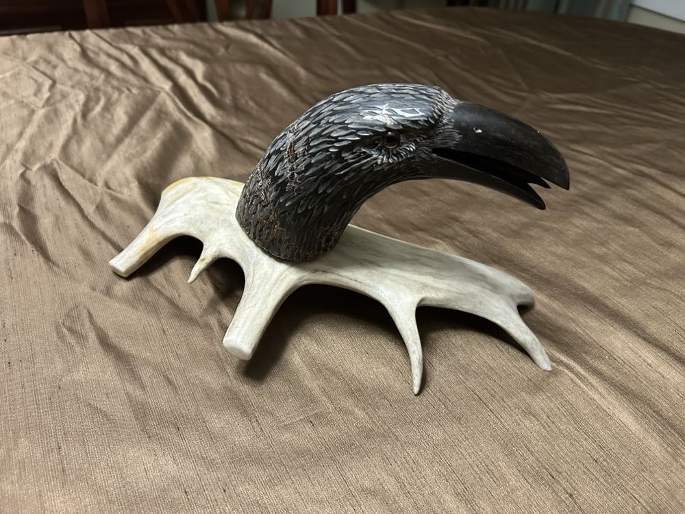 Ravens Head On Caribou Antler - Sonny Macdonald art collectible - Main Image 2