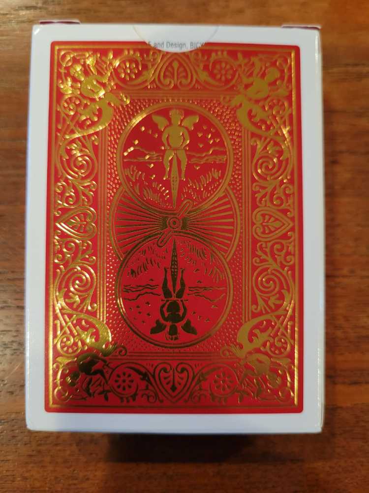 Bicycle 140th Year Anniversary Playing Cards Red And Gold Foil Historic Design Special Edition 1 Deck  art collectible [Barcode 073854098059] - Main Image 2
