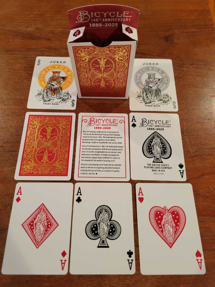 Bicycle 140th Year Anniversary Playing Cards Red And Gold Foil Historic Design Special Edition 1 Deck  art collectible [Barcode 073854098059] - Main Image 3