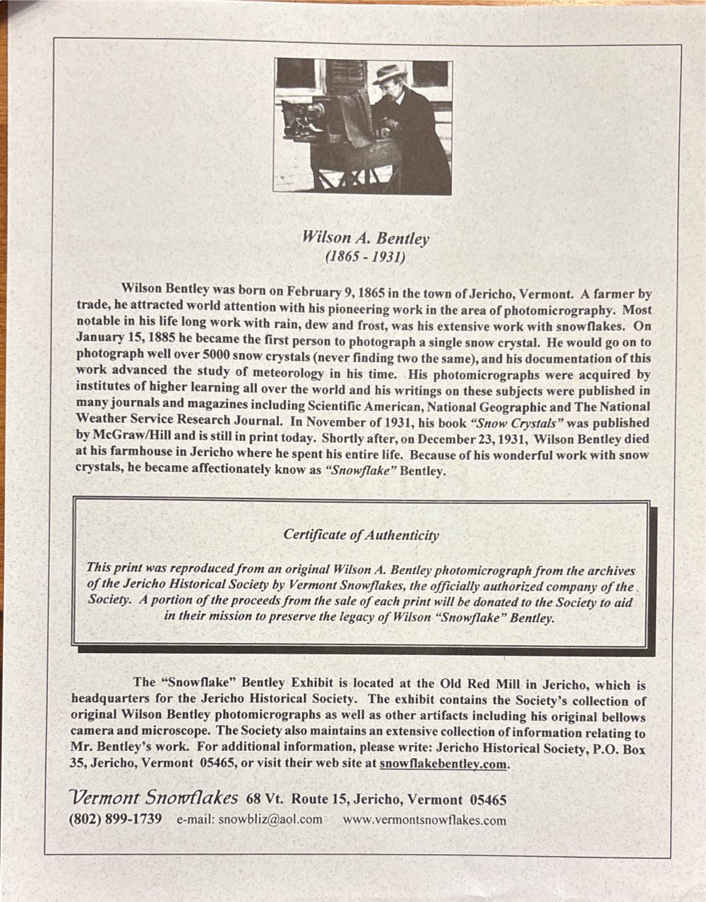 Snowflakes - Wilson A. Bentley art collectible - Main Image 2