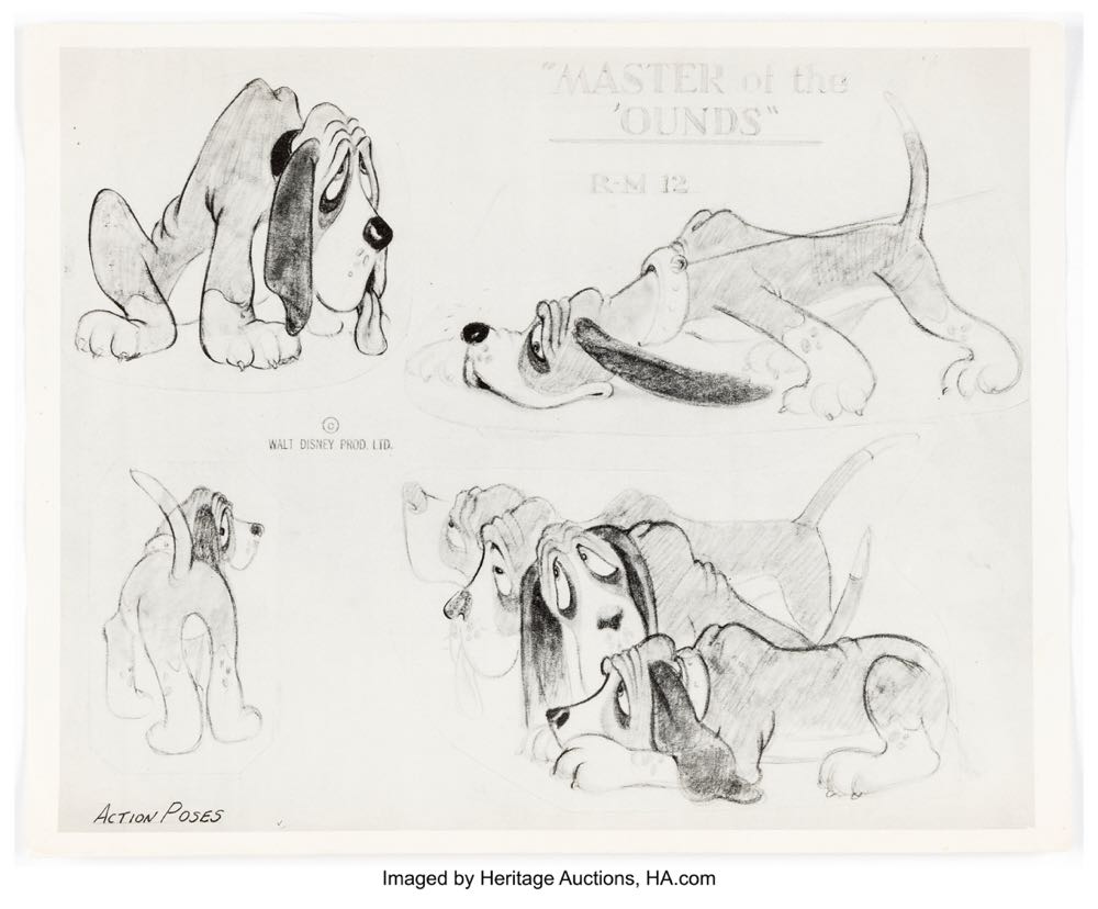 Walt Disney’s The Fox Hunt Bloodhound and Horse Color Model Drawing and Studio Printed Model Sheets Group of 3 (Walt Disney, 1938). - Disney art collectible - Main Image 2