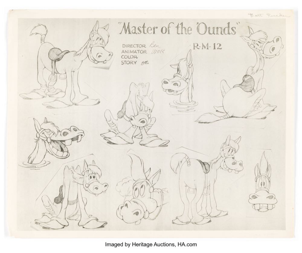 Walt Disney’s The Fox Hunt Bloodhound and Horse Color Model Drawing and Studio Printed Model Sheets Group of 3 (Walt Disney, 1938). - Disney art collectible - Main Image 3
