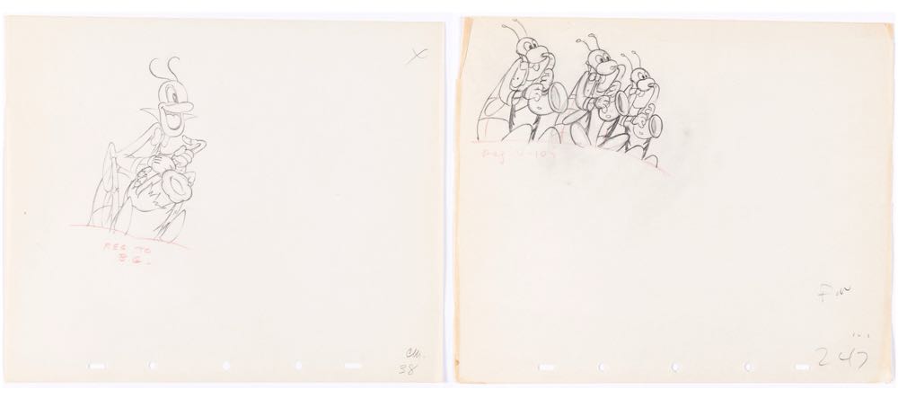 Walt Disney’s Woodland Café Grasshopper Animation Drawing Group of 3 (Walt Disney, 1937). - Walt Disney art collectible - Main Image 2