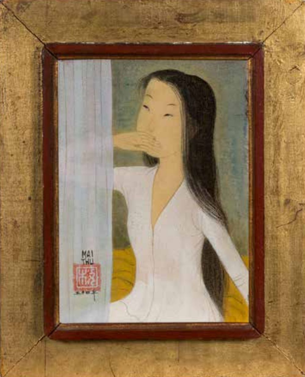 WOMAN WITH TRANSPARENT CURTAIN, 1954 - Mai Trung Thu art collectible - Main Image 2