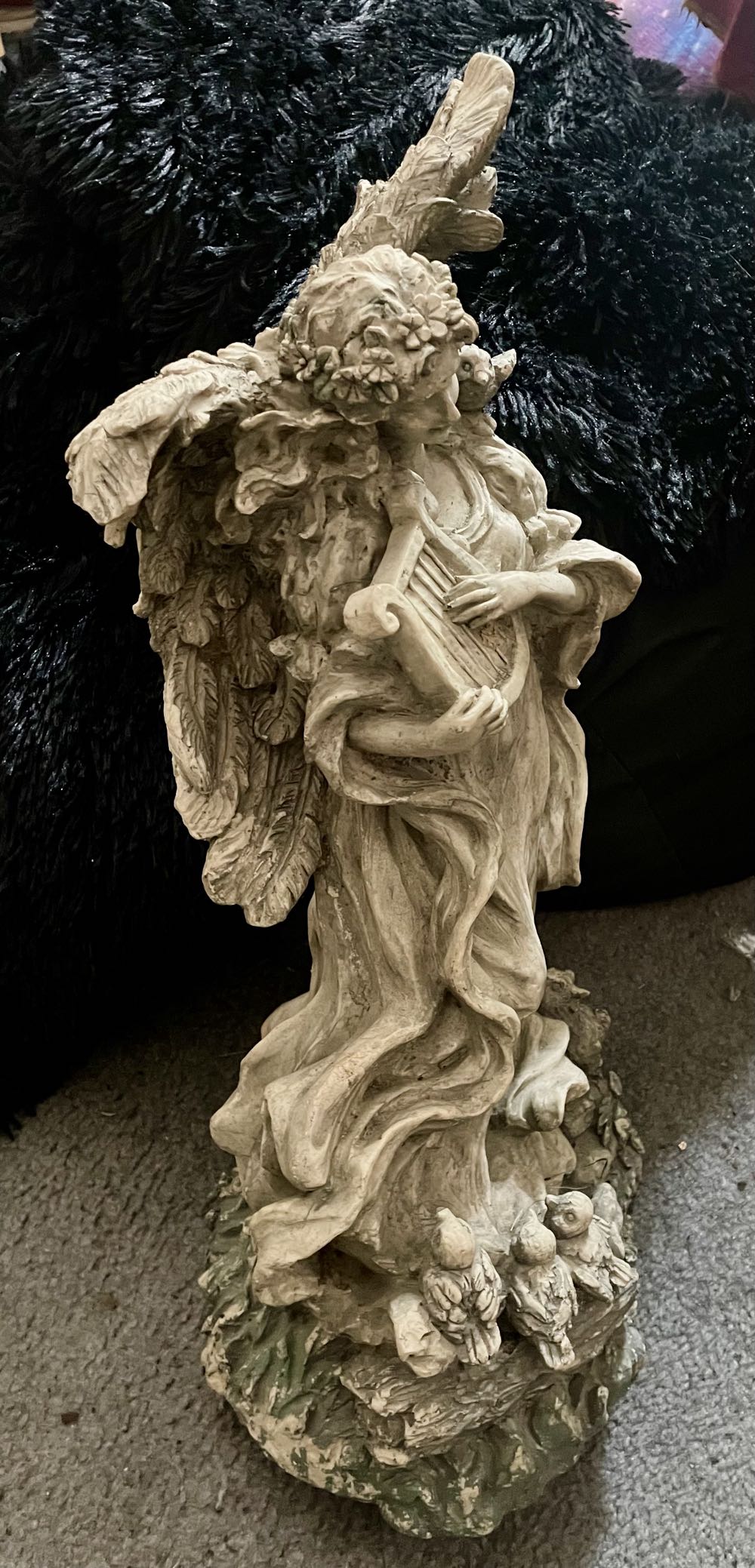 Angel W/Harp Statue - White   art collectible - Main Image 2