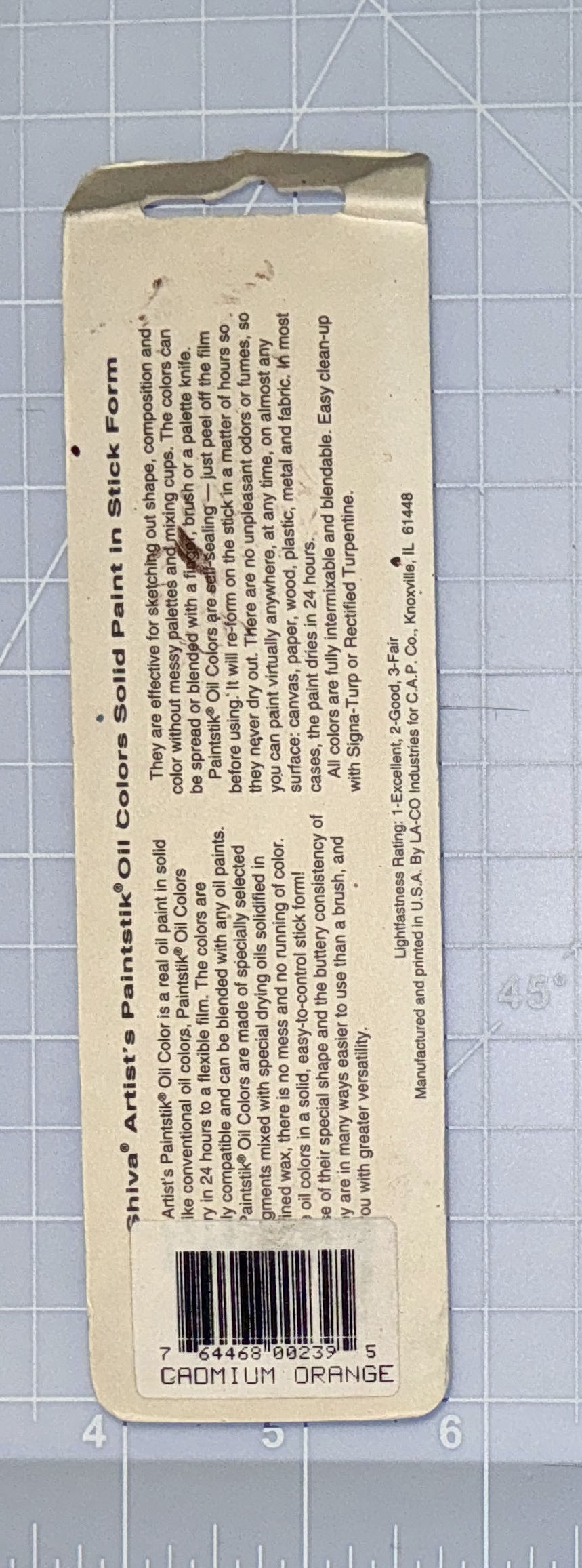 Shiva Oilstik Oil Paints Cadmium Orange  art collectible [Barcode 764468002395] - Main Image 2