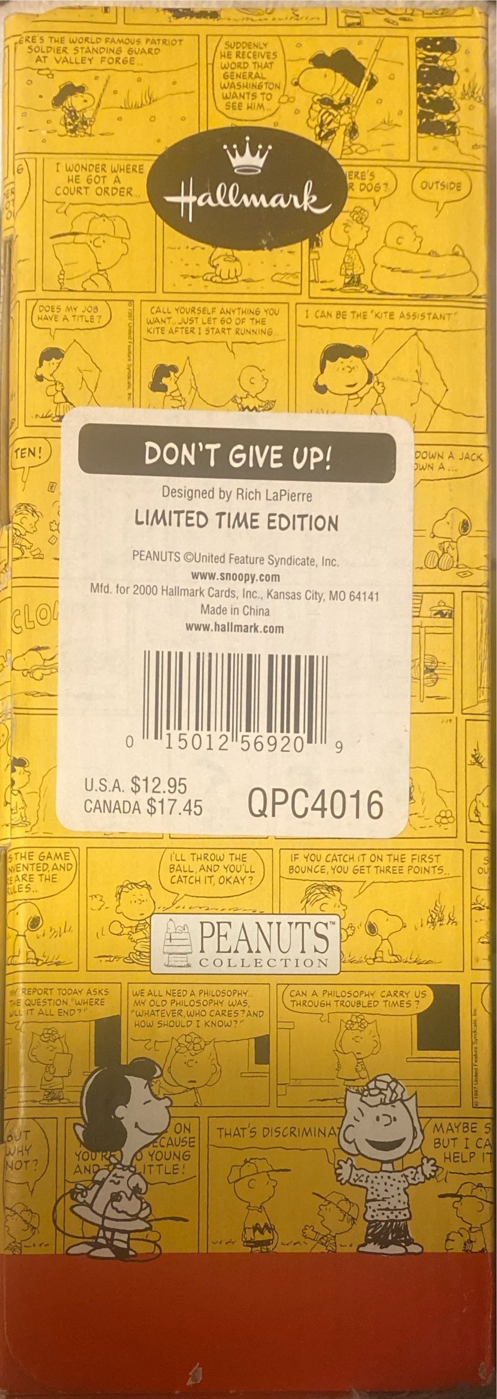 DON’T GIVE UP!  Hallmark Peanuts Gallery Peanuts Comic Strip - Charles Schulz art collectible - Main Image 2