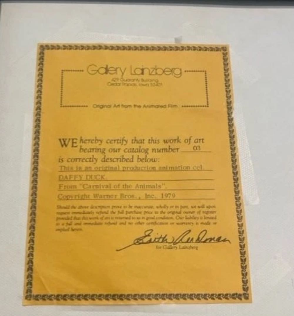 Daffy Duck Original Production Cel Carnival Of Animals - Chuck Jones art collectible - Main Image 2