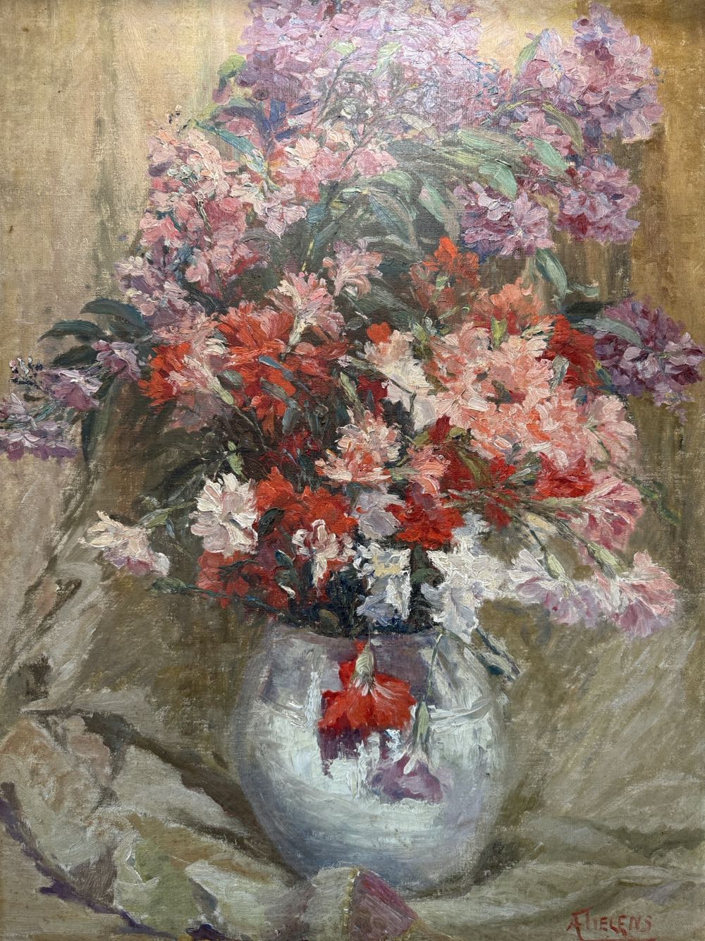 Flowers In A White Vase - A. Tielens art collectible - Main Image 2