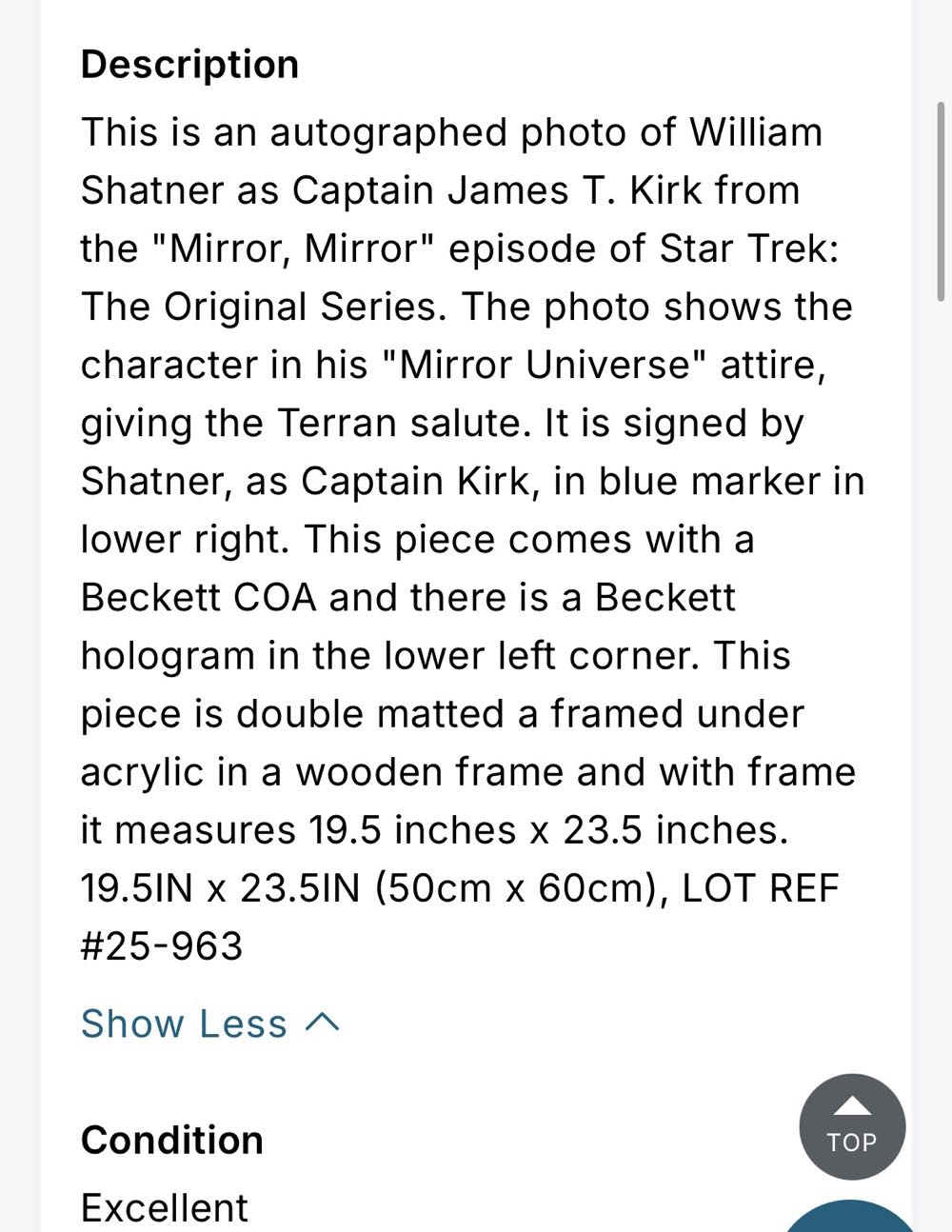 William Shatner Autograph Framed  art collectible - Main Image 3