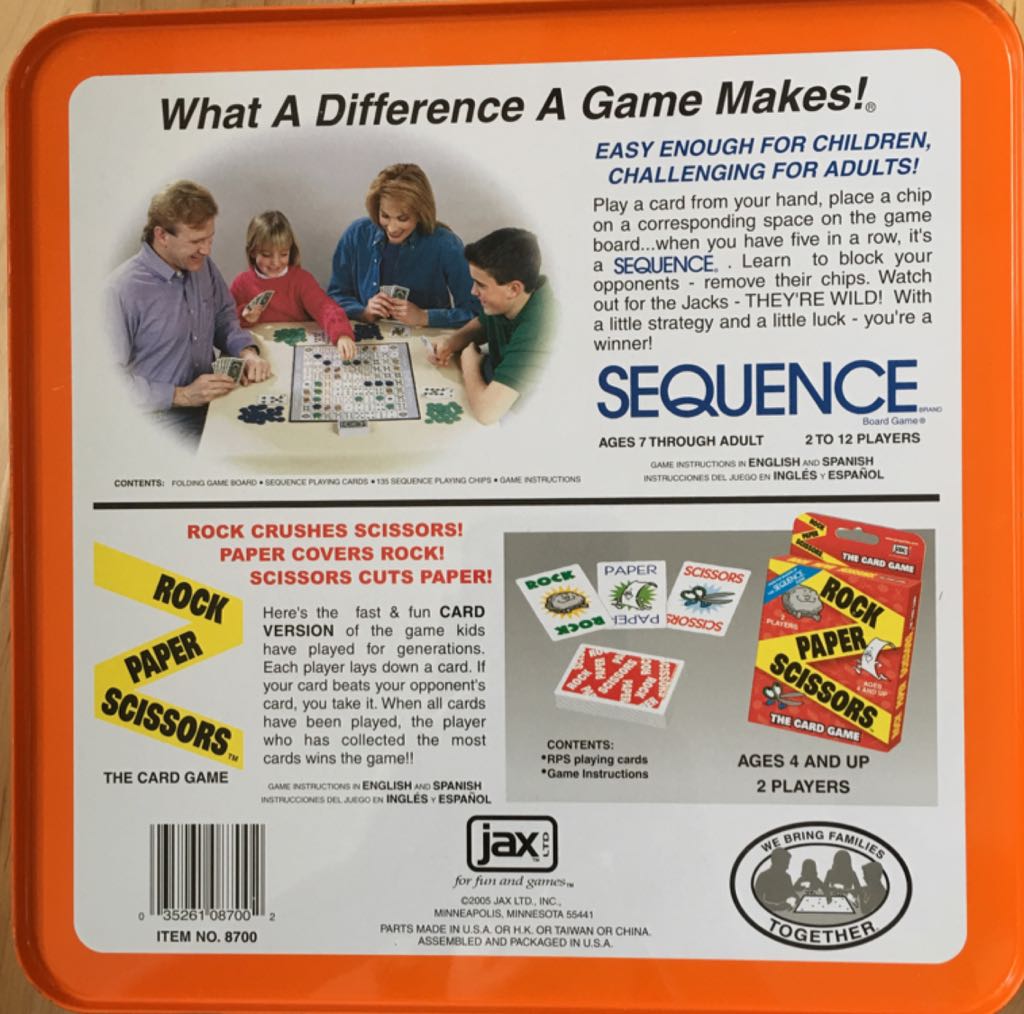 Sequence / Rock Paper Scissors Card Game  (2-12) board game collectible [Barcode 035261087002] - Main Image 2