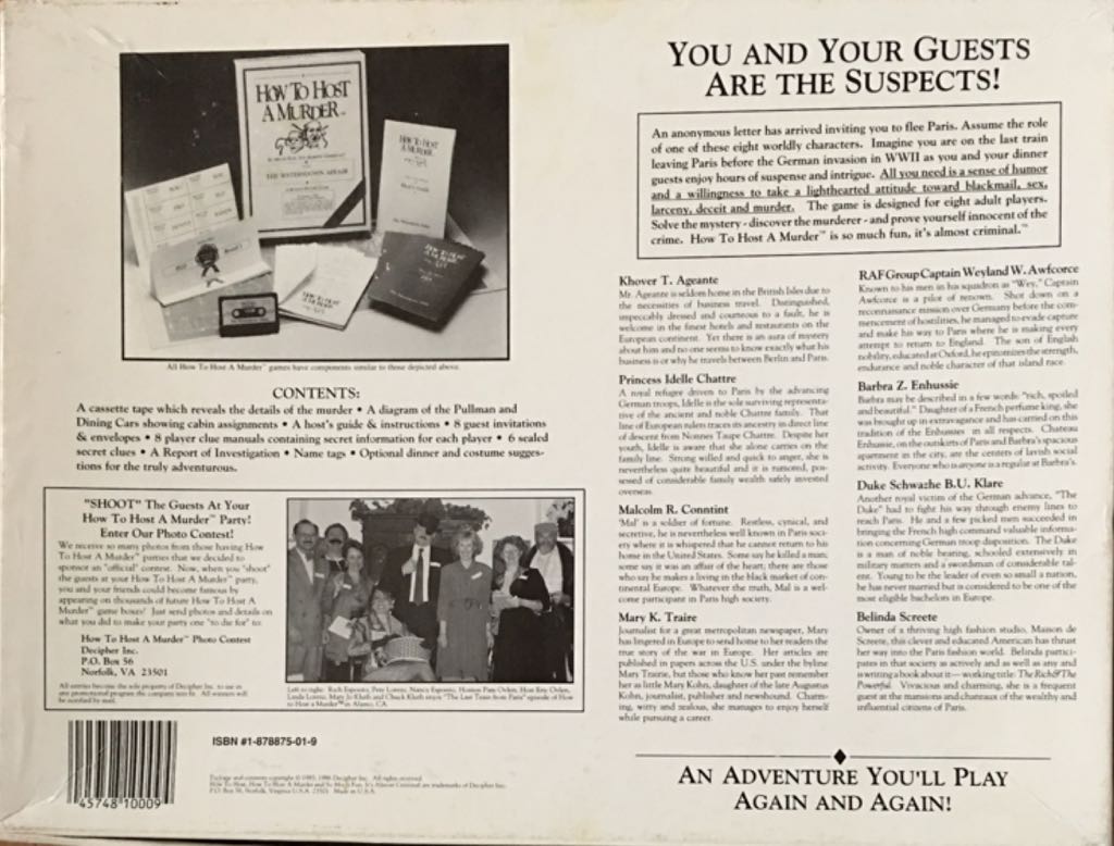 Murder Mystery - How To Host A Murder: The Last Train From Paris  (8) board game collectible [Barcode 045748100094] - Main Image 2