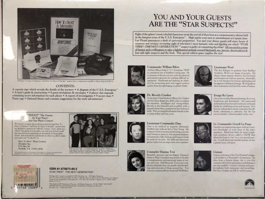 How To Host A Mystery: Star Trek: The Next Generation  (8) board game collectible [Barcode 045748100896] - Main Image 2