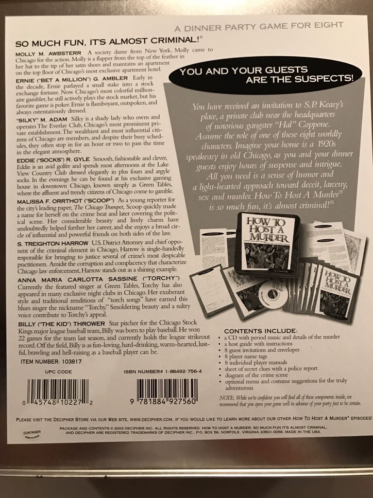 How to Host a Murder: Episode 5 The Chicago Caper  (8) board game collectible [Barcode 045748102272] - Main Image 2