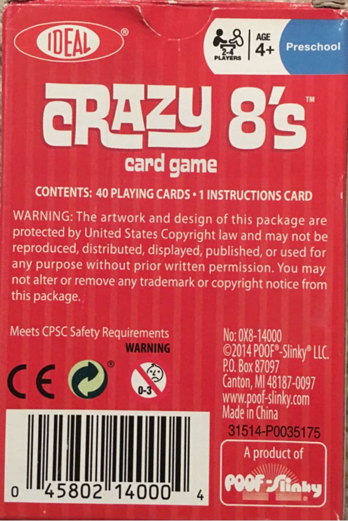 Crazy 8’s  (2-4) board game collectible [Barcode 045802140004] - Main Image 2