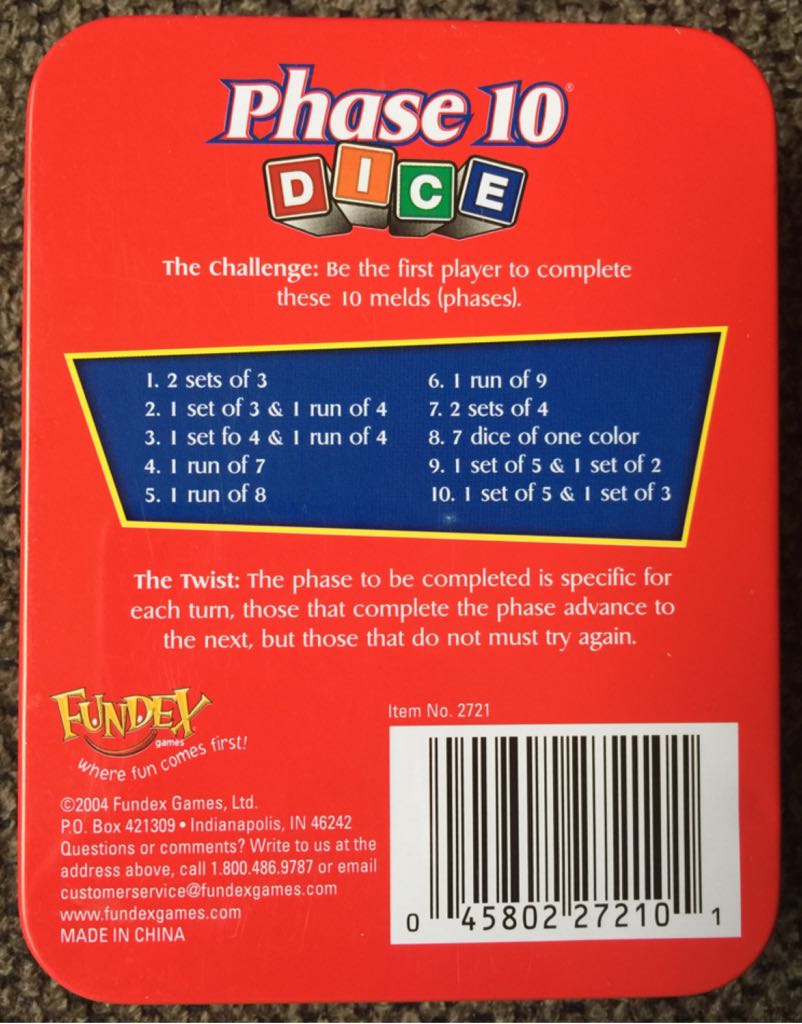 Phase 10 Dice  (2+) board game collectible [Barcode 045802272101] - Main Image 2