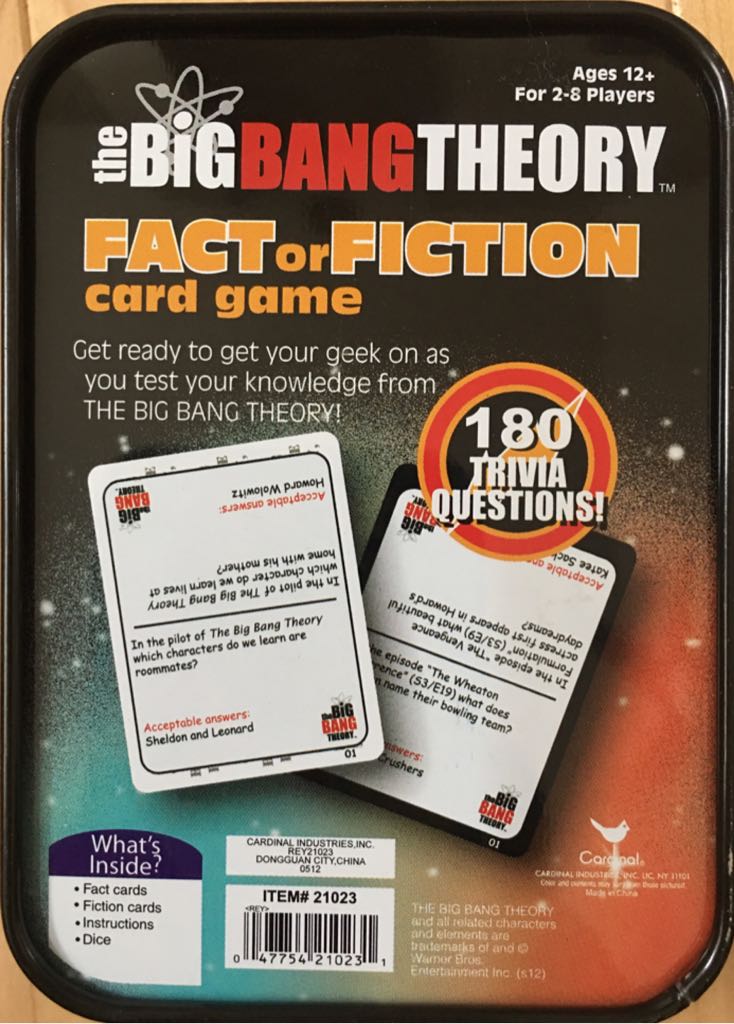 Big Bang Theory Fact or Fiction Card Game, The  (2-8) board game collectible [Barcode 047754210231] - Main Image 2
