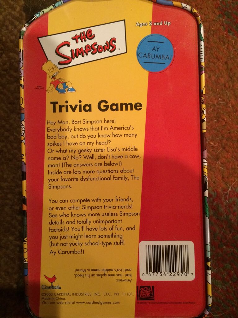 The Simpsons Trivia Game   (2-5) board game collectible [Barcode 047754229707] - Main Image 2