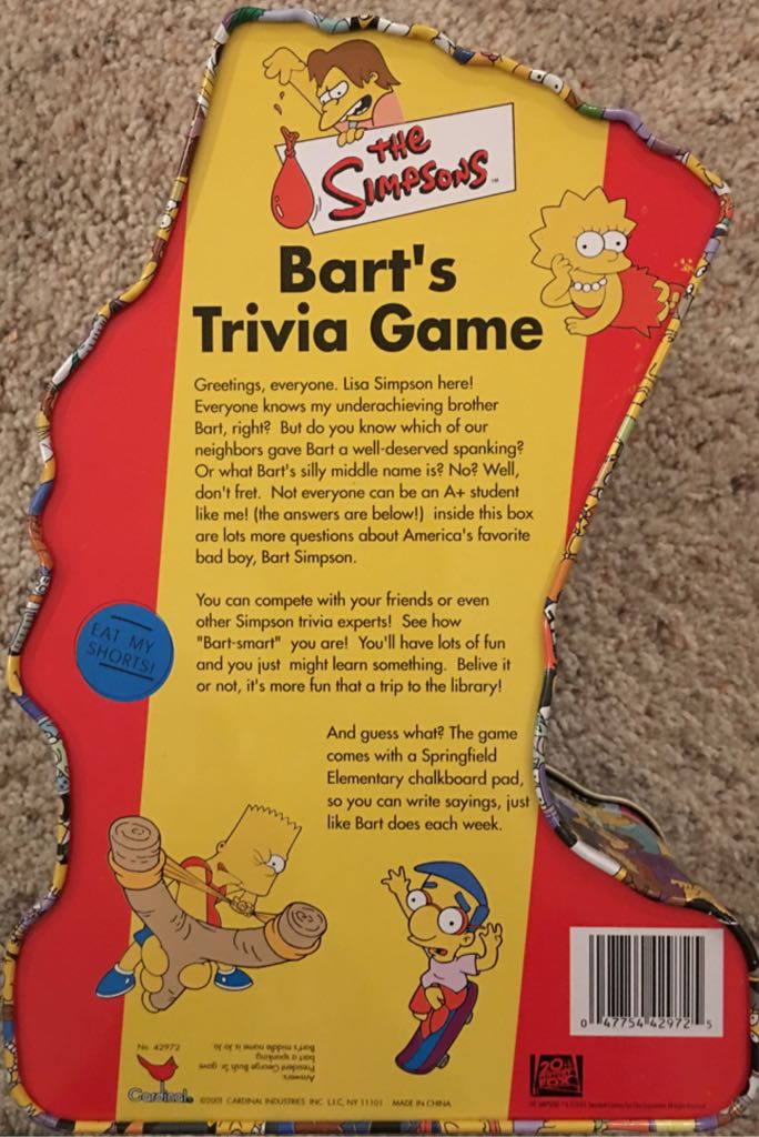 The Simpsons Bart’s Trivia Game  (2-5) board game collectible [Barcode 047754429725] - Main Image 2