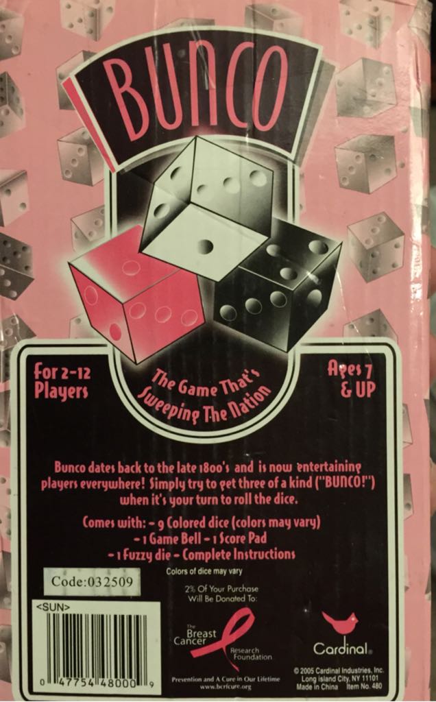 Bunco  (2-12) board game collectible [Barcode 047754480009] - Main Image 2