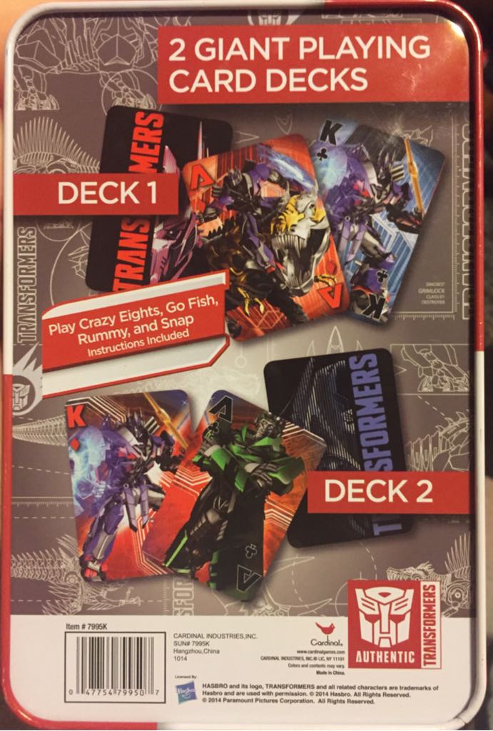 Playing Cards Transformers 2 Giant Playing Card Decks  (4) board game collectible [Barcode 047754799507] - Main Image 2