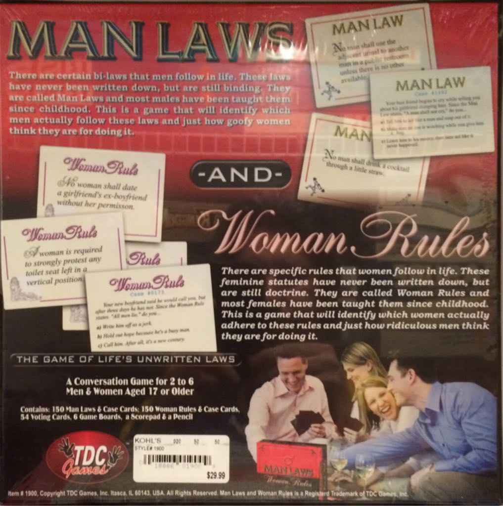 Man Laws And Women Rules  (2-6) board game collectible [Barcode 018886019009] - Main Image 2