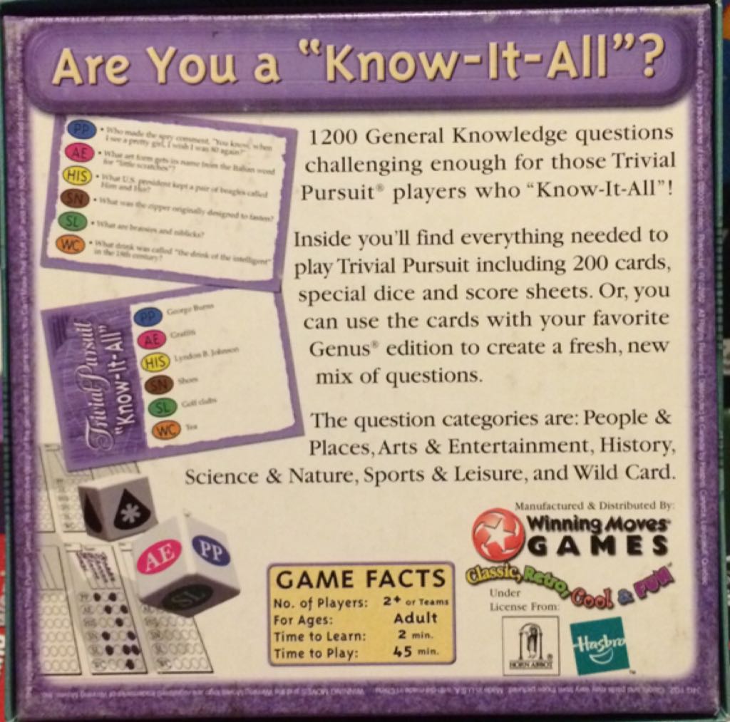 Trivial Pursuit: ”Know-It-All” Edition  (2+) board game collectible [Barcode 071404310187] - Main Image 2