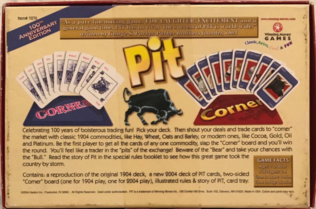Pit: 100th Anniversary Edition  (3-8) board game collectible [Barcode 071404310767] - Main Image 2