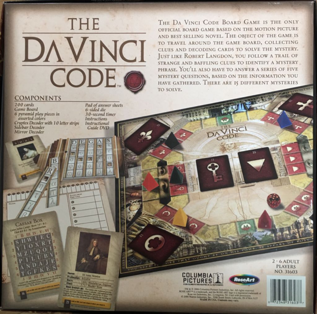 The DaVinci Code  (2-6) board game collectible [Barcode 072348316037] - Main Image 2