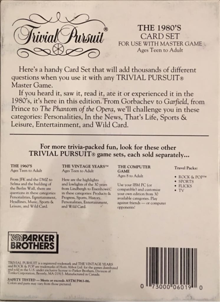 Trivial Pursuit: 1980’s  (2-6) board game collectible [Barcode 073000060190] - Main Image 2