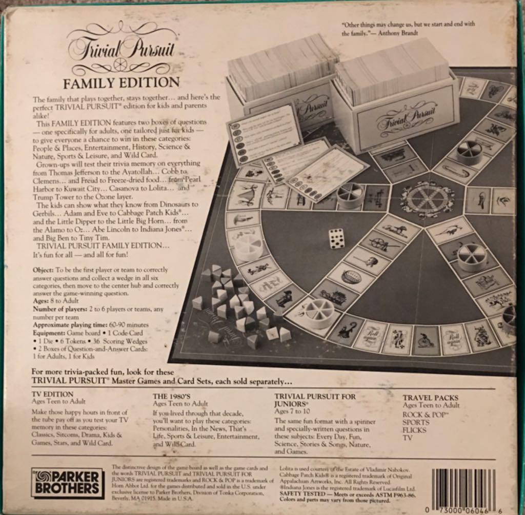 Trivial Pursuit: Family Edition  (Teams or 2-6) board game collectible [Barcode 073000060466] - Main Image 2