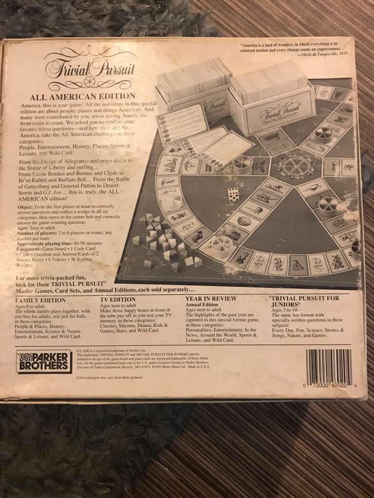 Trivial Pursuit: All American Edition  (2-6) board game collectible [Barcode 073000460204] - Main Image 2