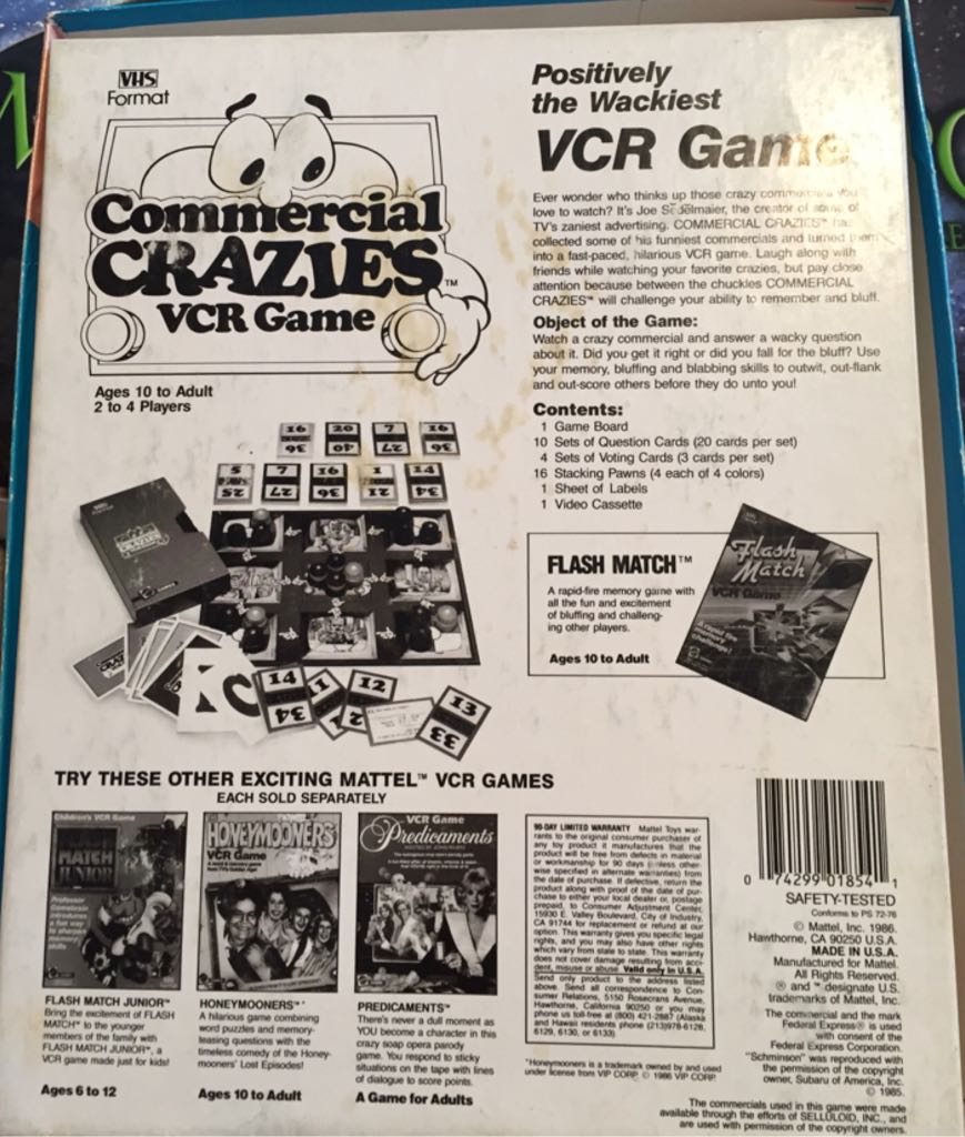 Commercial Crazies VCR Game  (2-4) board game collectible [Barcode 074299018541] - Main Image 2