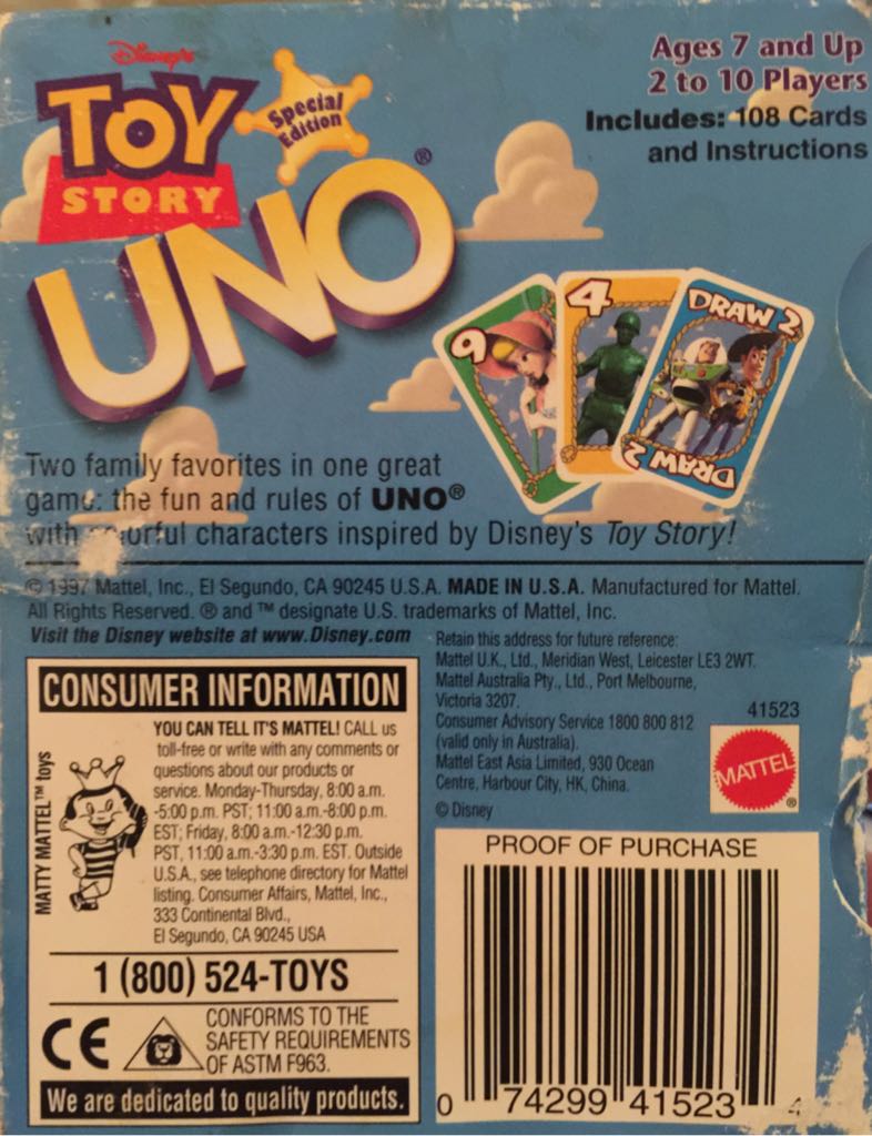 UNO Movies: UNO® TOY STORY Edition  (2-10) board game collectible [Barcode 074299415234] - Main Image 2