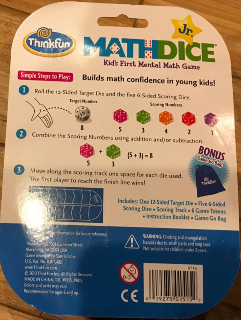 Math Dice Jr.  (2+) board game collectible [Barcode 019275015152] - Main Image 2