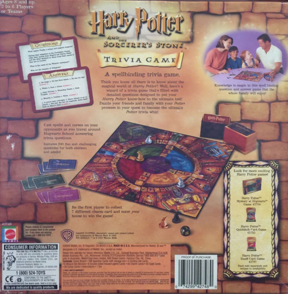 Harry Potter & the Sorcerer’s Stone Trivia Game  (2-6) board game collectible [Barcode 074299427480] - Main Image 2