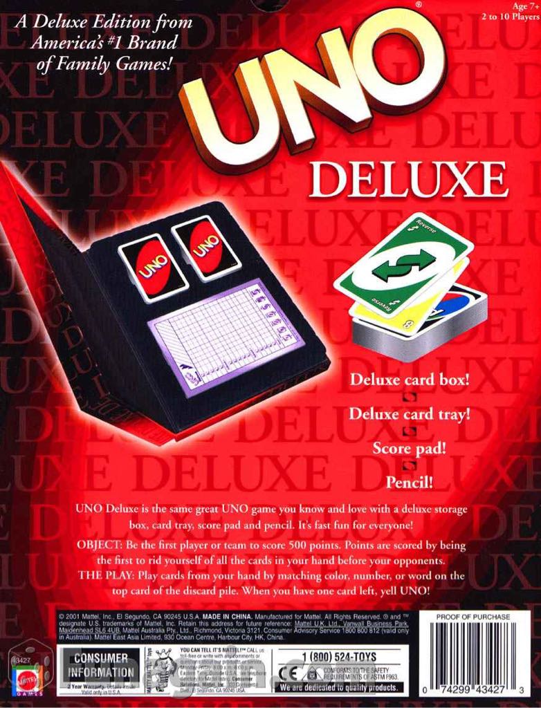 UNO® Deluxe  (2-10) board game collectible [Barcode 074299434273] - Main Image 2