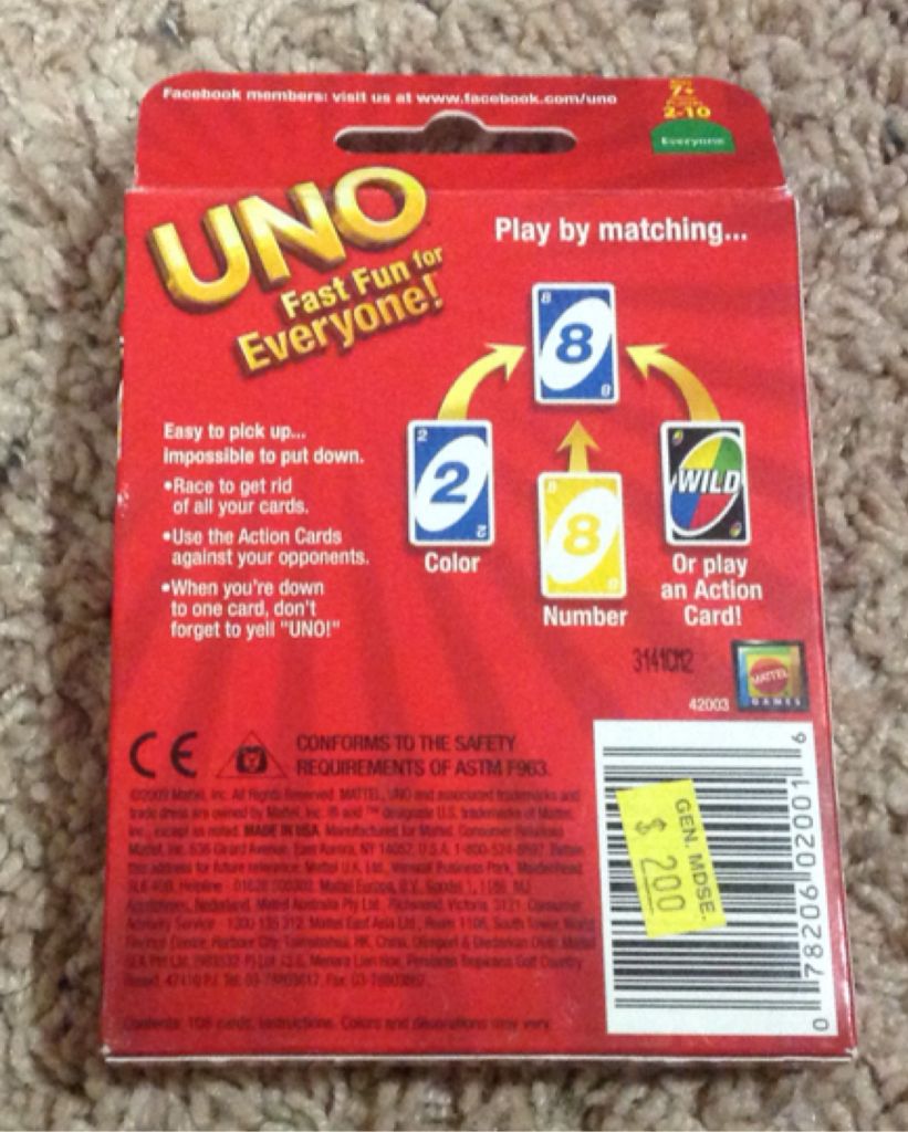 Uno Card Game  (2-10) board game collectible [Barcode 078206020016] - Main Image 2
