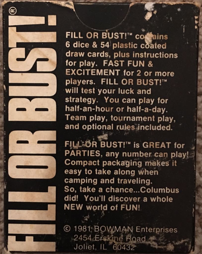 Fill or Bust!  (2-10) board game collectible [Barcode 083533111115] - Main Image 2